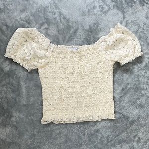 NWOT Ten Sixty Sherman Lace Smocked Off Shoulder Crop Top
